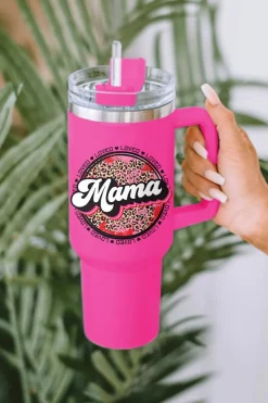 Best Dear-Lover Mama Leopard Print Stainless Steel Insulate Cup with Handle 40oz Rose