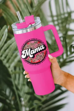 Best Dear-Lover Mama Leopard Print Stainless Steel Insulate Cup with Handle 40oz Rose