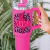 Hot Dear-Lover Mama Lightning Leopard Print Straw Stainless Steel Insulate Cup 40oz Rose