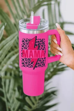 Hot Dear-Lover Mama Lightning Leopard Print Straw Stainless Steel Insulate Cup 40oz Rose