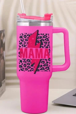 Hot Dear-Lover Mama Lightning Leopard Print Straw Stainless Steel Insulate Cup 40oz Rose