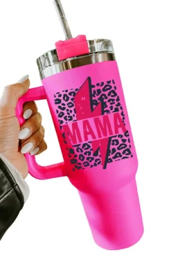 Hot Dear-Lover Mama Lightning Leopard Print Straw Stainless Steel Insulate Cup 40oz Rose