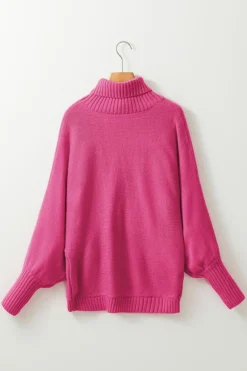 Clearance Dear-Lover Merry Letter Embroidered High Neck Sweater Rose
