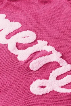 Clearance Dear-Lover Merry Letter Embroidered High Neck Sweater Rose