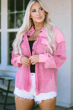 Fashion Dear-Lover Mineral Washed Cotton Shacket Rose