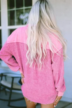 Fashion Dear-Lover Mineral Washed Cotton Shacket Rose