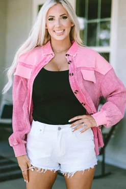 Fashion Dear-Lover Mineral Washed Cotton Shacket Rose