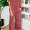 Online Dear-Lover Mineral Wash Corduroy Short Sleeve and Crop Pants Set Rose Pink