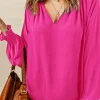 Discount Dear-Lover Pleated V Neck Puffy Sleeve Blouse Rose