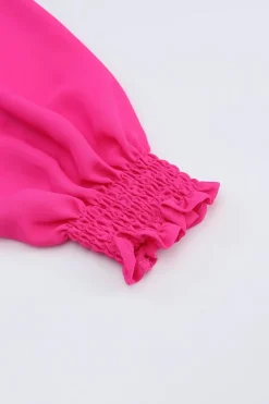 Discount Dear-Lover Pleated V Neck Puffy Sleeve Blouse Rose