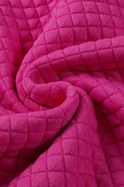 Discount Dear-Lover Rose Quilted Buttoned Neckline Stand Neck Pullover Sweatshirt Rose Red