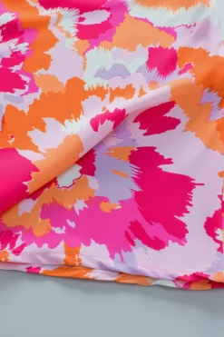 Clearance Dear-Lover Abstract Print V Neck Summer Blouse Rose Red