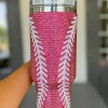 Online Dear-Lover Baseball Rhinestone 40 Oz Tumbler with Handle Rose Red