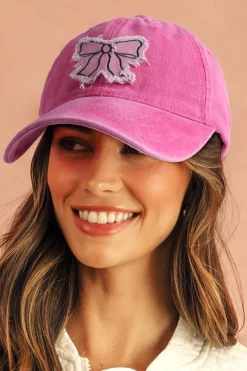 New Dear-Lover Bow Knot Patchwork Washed Adjustable Baseball Cap Rose Red