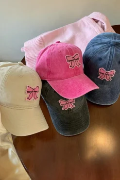 New Dear-Lover Bow Knot Patchwork Washed Adjustable Baseball Cap Rose Red