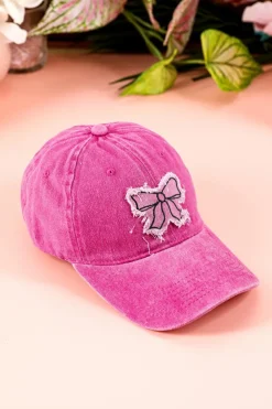 New Dear-Lover Bow Knot Patchwork Washed Adjustable Baseball Cap Rose Red