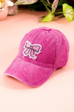 New Dear-Lover Bow Knot Patchwork Washed Adjustable Baseball Cap Rose Red