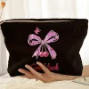 Fashion Dear-Lover Bow Knot Print Zipper Corduroy Large Cosmetic Bag Rose Red