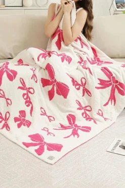 Best Dear-Lover Bow Printed Cozy Soft Throw Blanket Rose Red