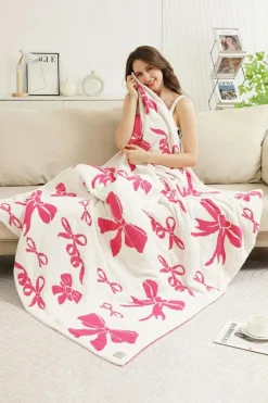 Best Dear-Lover Bow Printed Cozy Soft Throw Blanket Rose Red