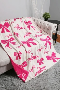 Best Dear-Lover Bow Printed Cozy Soft Throw Blanket Rose Red