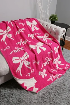 Best Dear-Lover Bow Printed Cozy Soft Throw Blanket Rose Red