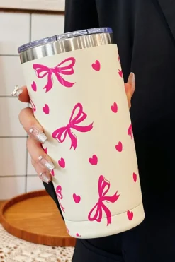 Best Dear-Lover Bows Hearts Printed Insulated Stainless Steel Cup Rose Red