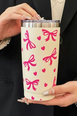 Best Dear-Lover Bows Hearts Printed Insulated Stainless Steel Cup Rose Red