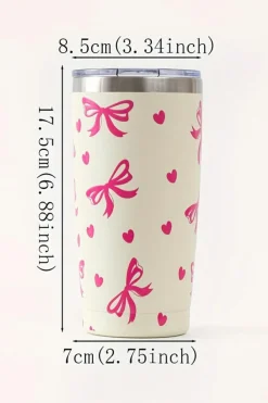 Best Dear-Lover Bows Hearts Printed Insulated Stainless Steel Cup Rose Red