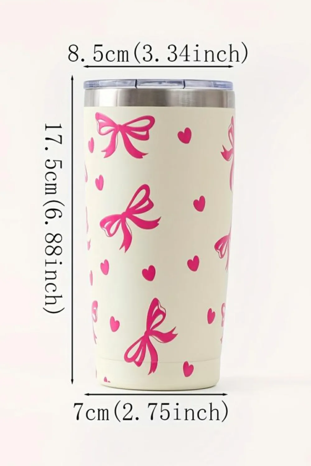 Best Dear-Lover Bows Hearts Printed Insulated Stainless Steel Cup Rose Red
