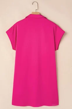 Clearance Dear-Lover Buttoned Collar Shift T-shirt Mini Dress Rose Red