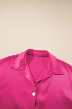 Clearance Dear-Lover Buttoned Collar Shift T-shirt Mini Dress Rose Red