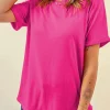 Outlet Dear-Lover Casual Plain Crew Neck Tee Rose Red