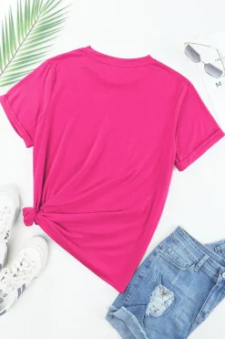 Outlet Dear-Lover Casual Plain Crew Neck Tee Rose Red