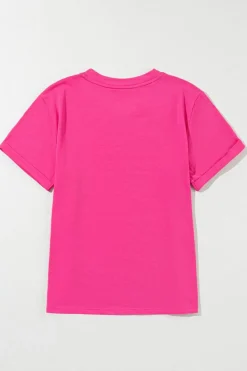 Outlet Dear-Lover Casual Plain Crew Neck Tee Rose Red