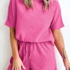 Best Dear-Lover Casual Textured Tee and Drawstring Shorts Set Rose Red