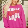 Best Dear-Lover Christmas Holly Jolly Babe Graphic Oversized Sweatshirt Rose Red