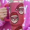 Hot Dear-Lover Christmas Santa Claus Diamond Thermos Cup with Straw 40oz Rose Red