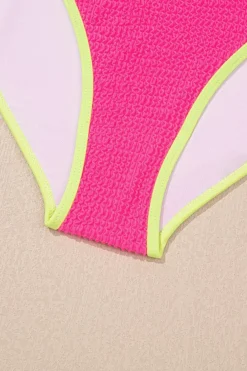 Clearance Dear-Lover Color Block High Waisted Sexy Bikini Set Rose Red