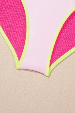 Clearance Dear-Lover Color Block High Waisted Sexy Bikini Set Rose Red