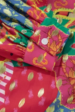 Discount Dear-Lover Colorblock Abstract Print Button up Loose Shirt Rose Red