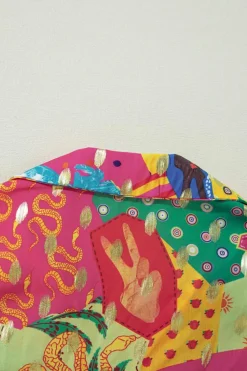 Discount Dear-Lover Colorblock Abstract Print Button up Loose Shirt Rose Red