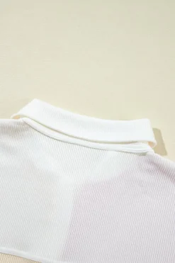 Fashion Dear-Lover Colorblock Ribbed Collared Oversized Sweatshirt Rose Red