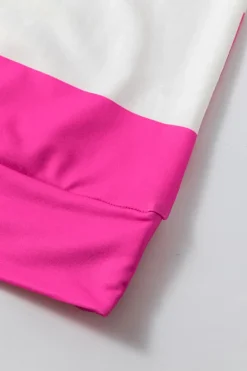 Fashion Dear-Lover Colorblock Striped Drop Shoulder Long Sleeve Top Rose Red