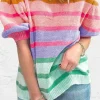 New Dear-Lover Colorful Stripe Bubble Short Sleeve Sweater Rose Red