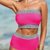 Sale Dear-Lover Contrast Banding Tube Bikini High Waist 2pcs Swimsuit Rose Red