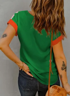Hot Dear-Lover Contrast Trim Color Block Front Zipped T Shirt Rose Red