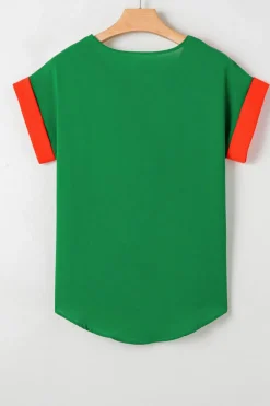 Hot Dear-Lover Contrast Trim Color Block Front Zipped T Shirt Rose Red
