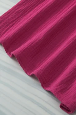 New Dear-Lover Crinkled Cotton Gauze Ruffle Sleeve Blouse Rose Red