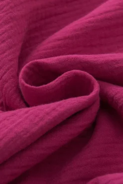 New Dear-Lover Crinkled Cotton Gauze Ruffle Sleeve Blouse Rose Red